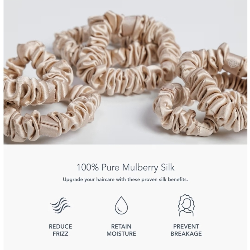 SOLD 00% Pure Mulberry Silk Hair Scrunchies in Champagne 5 Count Fisher's Finery
